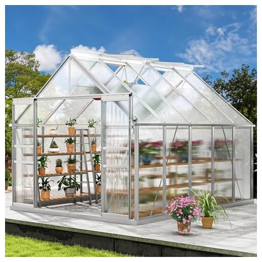 DWVO 8x10FT Polycarbonate Greenhouse for Outdoors, Large Heavy Duty Aluminum Greenhouses with Sliding Doors and Vent Window, Walk-in Greenhouse Large Sun House for Garden Backyard, Sliver