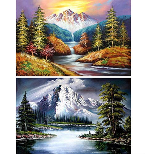 2 Pack 5D Full Drill Diamond Painting Kit, KISSBUTY DIY Scenery Diamond Rhinestone Painting Kits for Adults Beginner Diamond Arts Craft Home Decor, 15.8 X 11.8 Inch (Landscape Diamond Paintings)