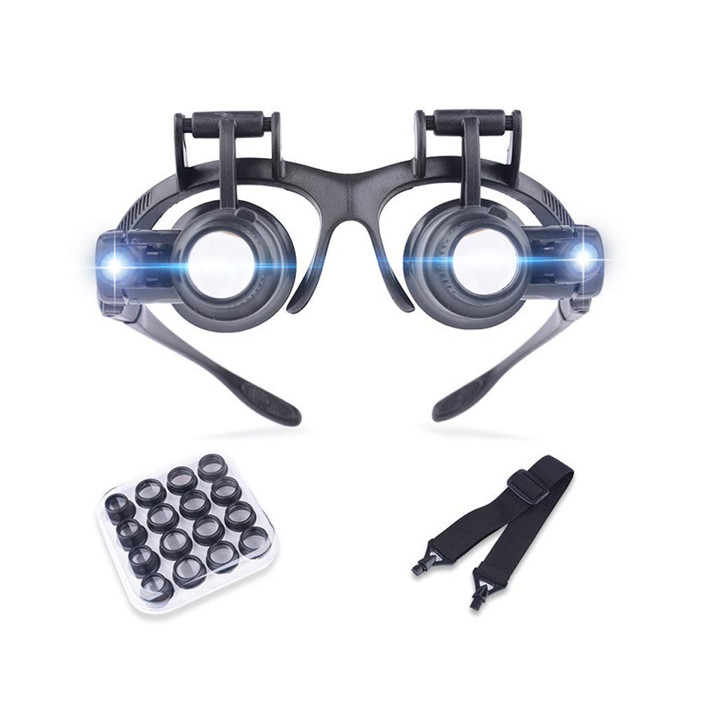 asdchZen Headband Magnifier With Led Light,Hands Free Head Mounted Magnifier Head Magnifying Glasses 2.5X 4X 6X 8X 10X 15X 20X 25X Lens For Reading,Jewelry Loupe Sharing