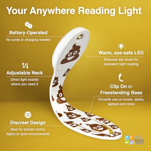 Image of Gifts for Readers & Writers Book Light, Clip On Reading Light for Bed, 2in1 Flexilight & Bookmark, Small & Lightweight with a Soft Glow, 2 Batteries Included, Light Poo