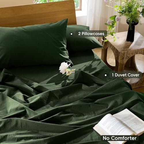 Image of MooMee Duvet Cover Set 100% Washed Cotton Linen Like Full | Relaxed Linen-like Texture. Soft, Breathable & Long-lasting Comfort. Lightweight. Hidden Zipper with 8 Interior Corner Ties