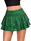 Avidlove Women's Pleated Mini Skirt Lace High Waisted Ruffles Lingerie Short Skirts Green