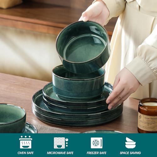 Image of vancasso Starry Plates and Bowls Sets for 8, 24 Pieces Green Dinnerware Sets for Kitchen, Modern Stoneware Dishes Set, Dishwasher and Microwave Safe