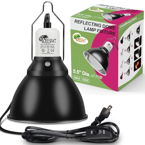 BOEESPAT Reptile Lamp Bulb Fixture 5.5 Inch Deep Dome with Switch - Ideal for 60W/75W/100W/150W Heat Lamp Bulbs, Compatible with All E26 UVA/UVB/Basking Heat Bulbs, Supports Up to 150 Watts