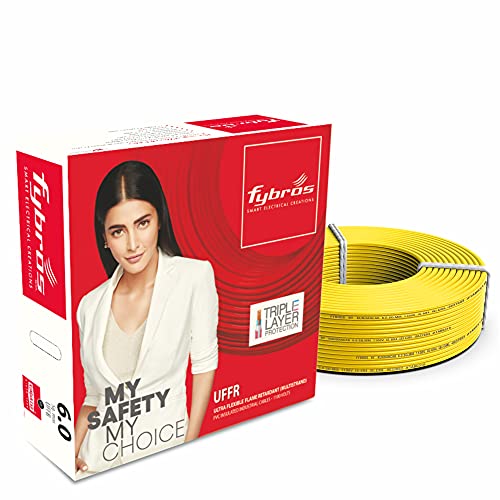 Image of Fybros ULTRA FLEXIBLE FR PVC Insulated 6 Sq Mm Wire | UFFR Yellow Copper Wires & Cables| Cables For wiring | 6 Sq Mm Yellow wire 90 meter| Industrial Wire Cable| Electrical Wire
