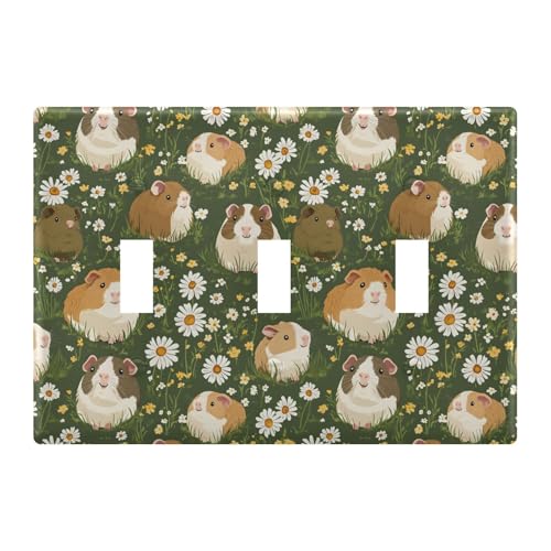 Light Switch Cover Cute Guinea Pigs Daisy Wall Plates for Electrical Outlets 3 Gang 202b8036