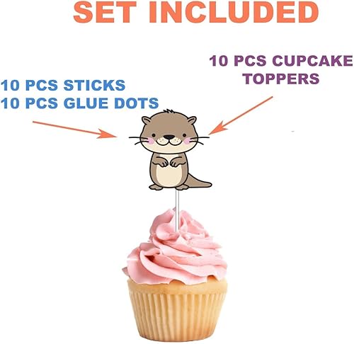 Miniatura 3 de Decoración para cupcakes de nutria, 10 piezas, lindas decoraciones de fiesta de cumpleaños de nutria marina para niños, baby shower, suministros