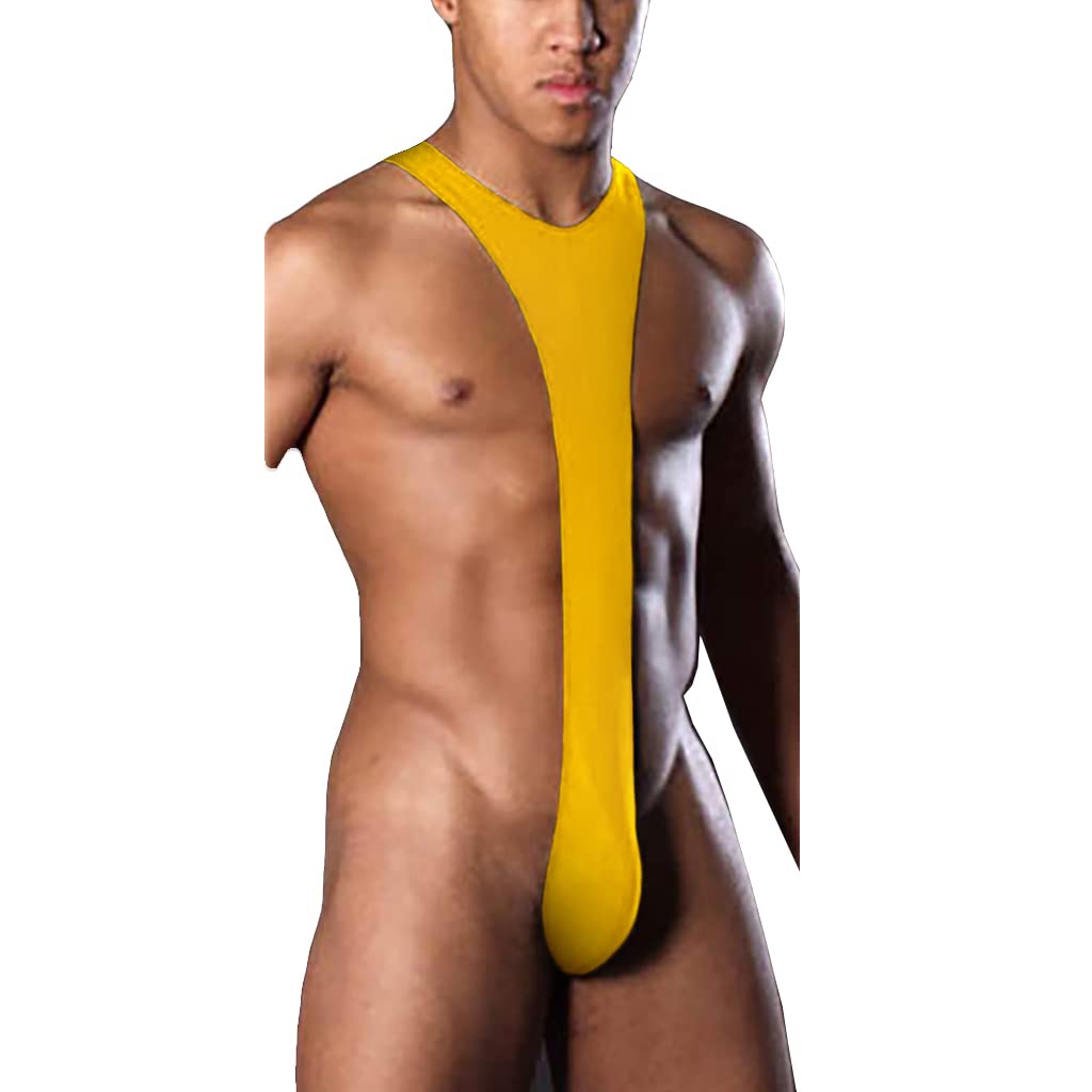 Bañador Bikini Hombre, Mankini Bodysuit de Hombre Tanga Suspensorio Mono Una Pieza Traje Divertida Tanga de Baño en Forma I (Naranjo)