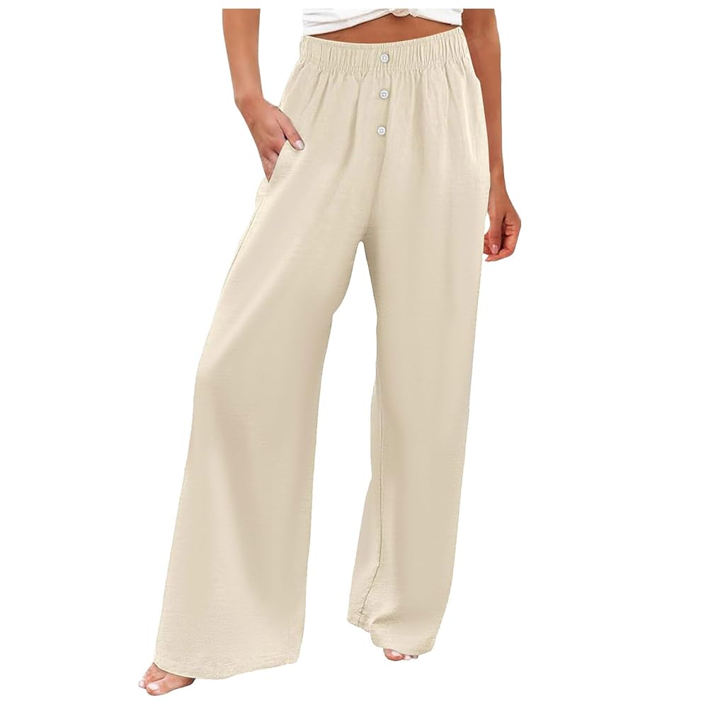 パンツ 90s GOOUCH Linen Wide Slacks GU Linen Blend Easy Wide Pants Bottoms Solid Color L Blue