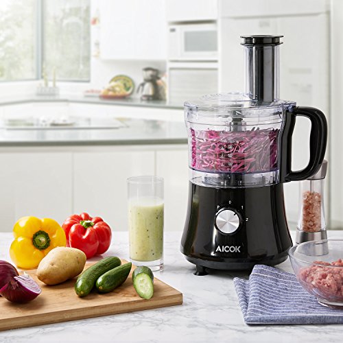 Aicok 5-Cup Food Processor, 3 Speeds 500W, Electric Food Chopper with Stainless Steel reversible slicing/shredding disc & mixing/chopping blade