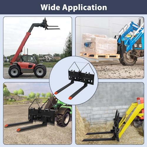 Garvee 48" Skid Steer Pallet Fork Blades, 4000lbs Capacity Skid Steer Attachments with Hitch Ball Compatible with Loaders Tractors