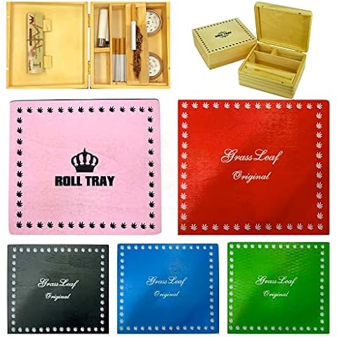 ONE BEST DEAL Coloured Wooden Rolling Box Roll Box Smoking Stash Tray For Kingsize Papers and Filter Tips Storage Small Medium Large Pink White Green Black (Small, Blue) Cover