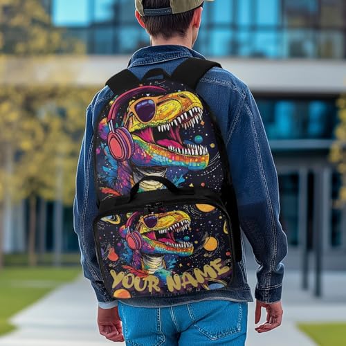 Personized Name Funny Dinosaur Backpack for Boys 12-14 Detachable Customized Name Lunch Bag with Handle for Elementary Middle School4