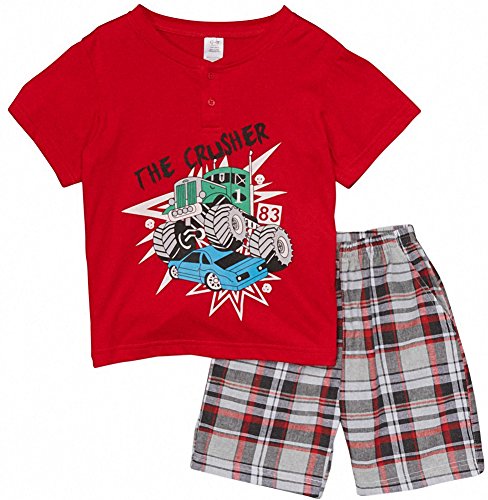 Image of ToBeInStyle Boys' 2-Piece Graphic Top & Plaid Shorts Outfit Set - Polo or V-Neck Tee