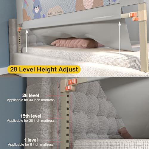 Image of BAYBEE Baby Bed Rail Guard (200x80cm), Bedrail for Baby Safety with 28 Height Adjustable, Portable Bed Side Protector for Babies Falling | Foldable Single Side Bed Railing, 1 Side, (Light Grey)