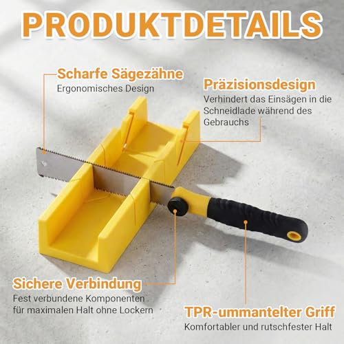 4-teiliges Gehrungslade-Set mit Japansäge – Präzisions-Schneidlade für Winkelschnitte 45°, 90°, 135° in Holz, Kunststoff & MDF – Inklusive 3 Wechselblättern für Holz, Metall & Gipskarton