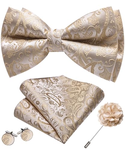 Image of YOHOWA Mens Bow Tie Set Paisley Coloful Pre-tied Bowties Adjustable with Handkerchief Cufflinks Wedding Prom Party
