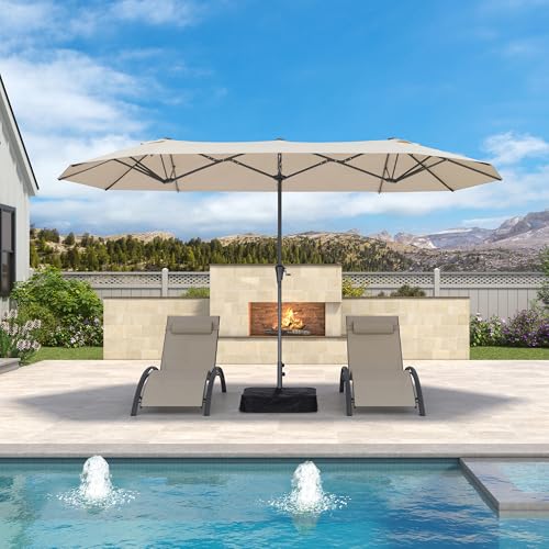 Image of PURPLE LEAF Patio Umbrella 13ft with Base Outdoor Deck Umbrella, Khaki