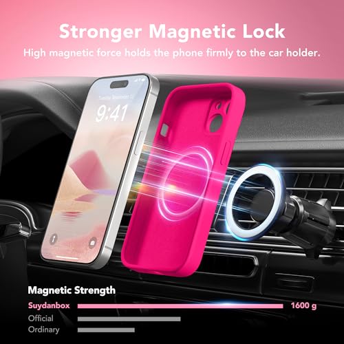 Image of Magnetic for iPhone 15 Case, Compatible with MagSafe, [Screen Protector + Full Camera Protection], Silicone Shockproof Anti-Scratch Protective Phone Case for iPhone 15 6.1 inch, Hot Pink