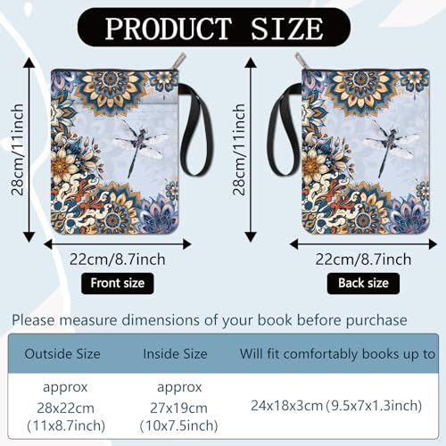 CRASPIRE Dragonfly Book Covers Vintage Book Sleeve Datura Book Protector for Paperbacks Washable Fabric Cloth Book Cover with Zipper and Extra Sleeve Pocket for Book Lovers Classmate Gifts - Image 2