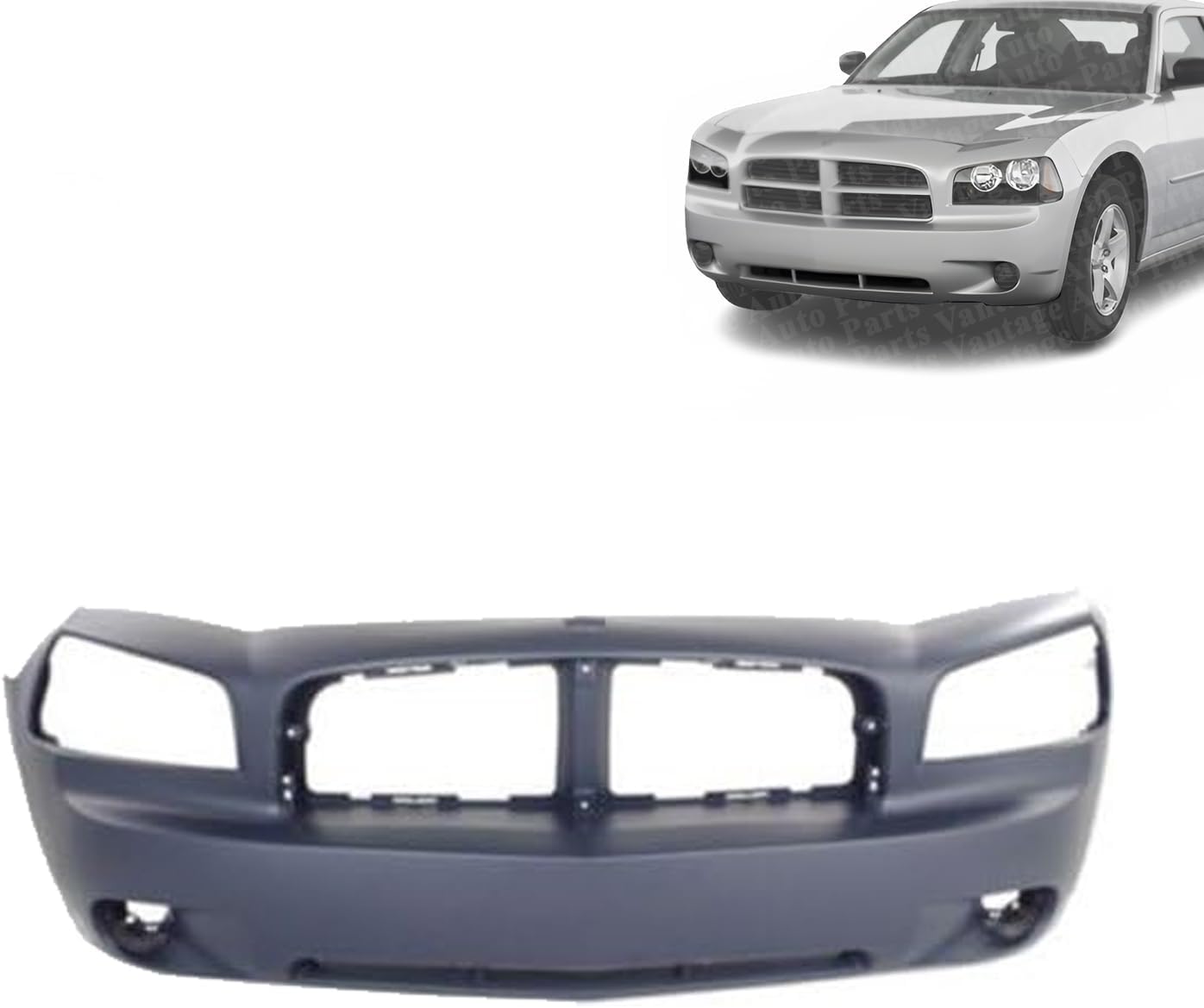 -‎ Front Bumper Cover Without tow hook hole Compatible with Dodge Charger 2006-2010 | DIRECT REPLACEMENT | Primed | ‎4806179AE | CH1000461