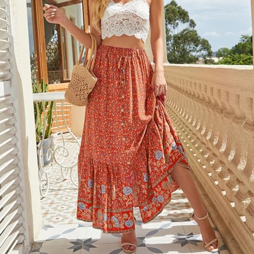 Boho Skirt Long Summer Skirts With Slits CAFETU Women's Bohemian