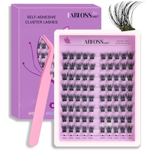 Fabloss Self Adhesive EyeLashes Clusters 80Pcs 10-14mm No Glue Lashes Clusters Natural Look Press on Lashes Self Adhesive Lashes Glueless False Eyelash Kit with Tweezers