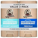 Dr. Squatch Natural Men’s Deodorant – Aluminum Free Natural Deodorant Men with Charcoal & Postbiotics for 72-Hour Odor Protection – Coconut Castaway + Fresh Falls, 2.65oz Stick (2-Pack)