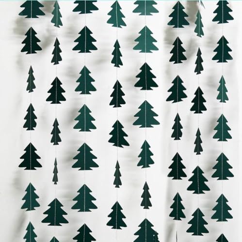 Cheerland Christmas Tree Garland Camping Decorations for Woodland Theme Baby Shower Birthday Party Decoration Xmas Hanging Nature Streamer Backdrop Green Pine Tree Garland Classroom Glamping Decor