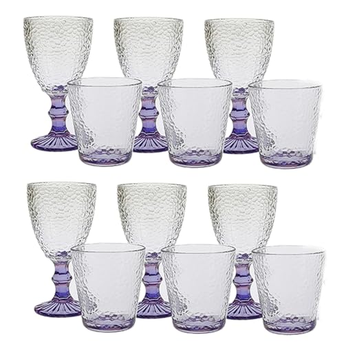 Set 12 Bicchieri 6 acqua 6 vino calici con piede in Vetro trasparente viola da tavola Eleganti Stile Raffinatezza in casa per Ogni Tavola e Occasione bar hotel ristorante