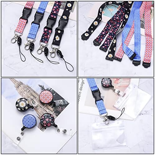 Retractable Lanyard Neck Strap with Retractable Badge Reel and ID Card Badge Holders, Name Badge Holders with Lanyards for Neck Business Office Exhibition School - Daisy