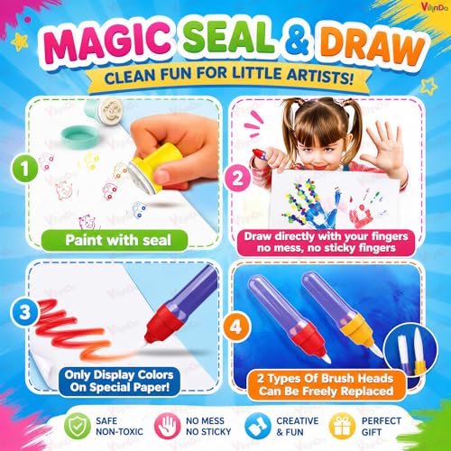 Image of VikriDA Color Wonder Magic Light Brush for Kids | Mess Free Painting Station & Drawing Activity Toy for Toddlers | Creative Learning Toy for Boys & Girls Age 3, 4, 5 Years | Multicolor (Small)