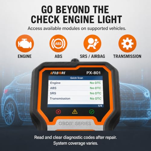 Image of OBD2 Scanner Check Engine Light Car Code Reader Clear Error Codes ABS SRS SAS Etc Full Vehicle System Diagnostics Tool Compatible with Toyota Honda Ford