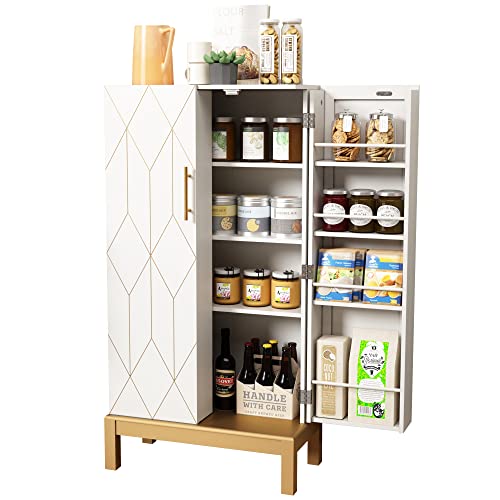 ARTPOWER 45'' Kitchen Pantry Cabinet with Legs, Storage Cabinet with Doors and Adjustable Shelves, Food Pantry Cabinet for Kitchen, Dining Room, Living Room and Garage, Gold Legs, White Cabinet. ARTPOWER 45'' Kitchen Pantry Cabinet with Legs, Storage Cabinet with Doors and Adjustable Shelves, Food Pantry Cabinet for Kitchen, Dining Room, Living Room and Garage, Gold Legs, White Cabinet.