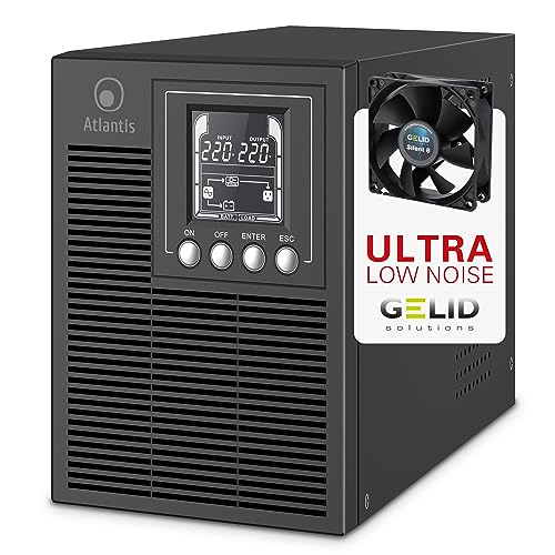 Atlantis A03-OP1002XLN UPS Sistema de alimentación ininterrumpida Online Doble conversión Onda sinusoidal Pura 88% más silencioso 1000VA 700W, 23,6 dbA, USB, 2 Schuko + 1 IEC, Ranura SNMP, 2x12V 9Ah