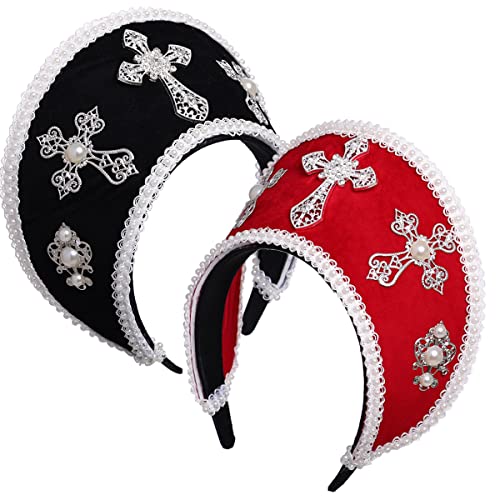 COSDREAMER Women Cross Tudor Renaissance Headdress Royal French Hood Coronet Headdress (Win red) - Image 2