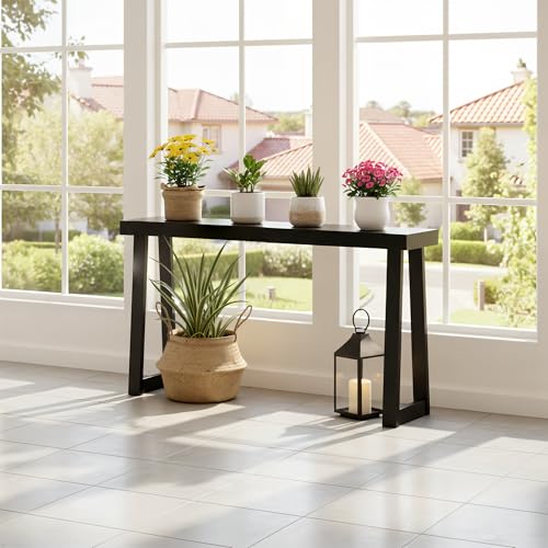 Image of Plank+Beam Modern Solid Wood Console Table, 66 Inch, Sofa Table, Narrow Entryway Table for Hallway, Behind The Couch, Living Room, Foyer, Easy Assembly, Black