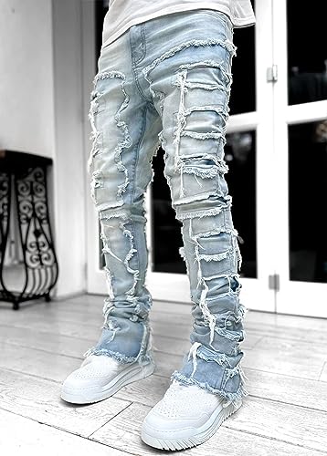 COOLMONAR Men's Ripped Distressed Destroyed Slim Fit Straight Leg Denim Jeans2