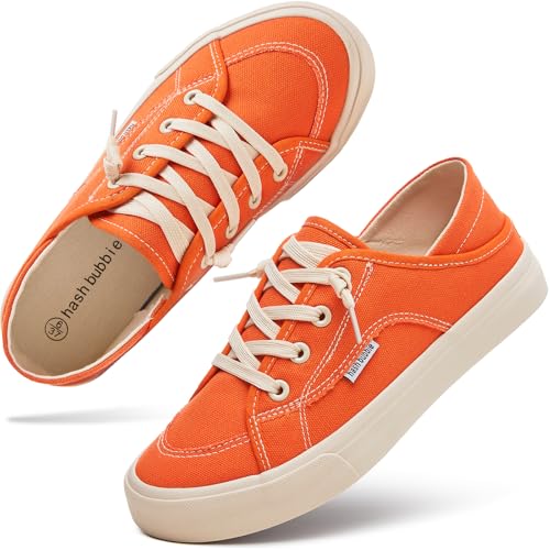 hash bubbie Women's Slip on Shoes Canvas Shoes Non Slip Fashion Canvas Sneakers for Women Low Top Loafers(Orange.US8.5)