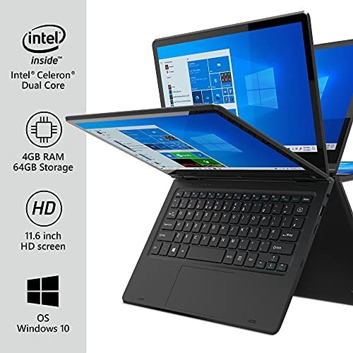 iOTA Flo 360 Touchscreen Laptop 11.6-inch HD Display with 1 Year Microsoft 365 Included, 4GB RAM, 64GB eMMC Storage, Intel Celeron Processor, Windows 11 (S mode), Convertible Laptop PC