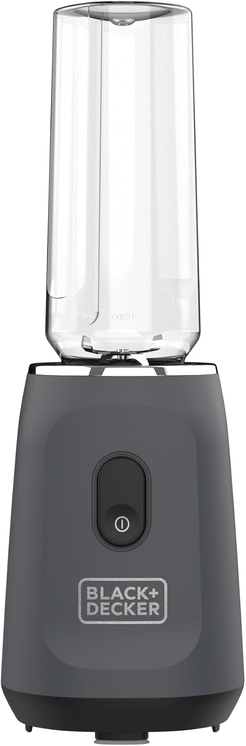 BLACK+DECKER® Ice Crush Single Serve Blender with Pulse/ON Button, Base, Two 20oz Personal Blender Jars, Blade Assembly, Travel Lid, Gray