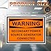 YooNotee 10 Pcs WARNING Secondary Power Source Generator Connected Safety Decal Label - 5 x 3.5 Inch Vinyl Warning Sign Stickers for Electrical Industrial Notices