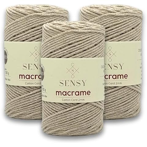 3 Skeins of Sensy Premium 2mm - 160 yards 100% Recycled Cotton Macrame Cord Crochet Bag Cord Macrame Rope Crochet Thread (Latte) Cover