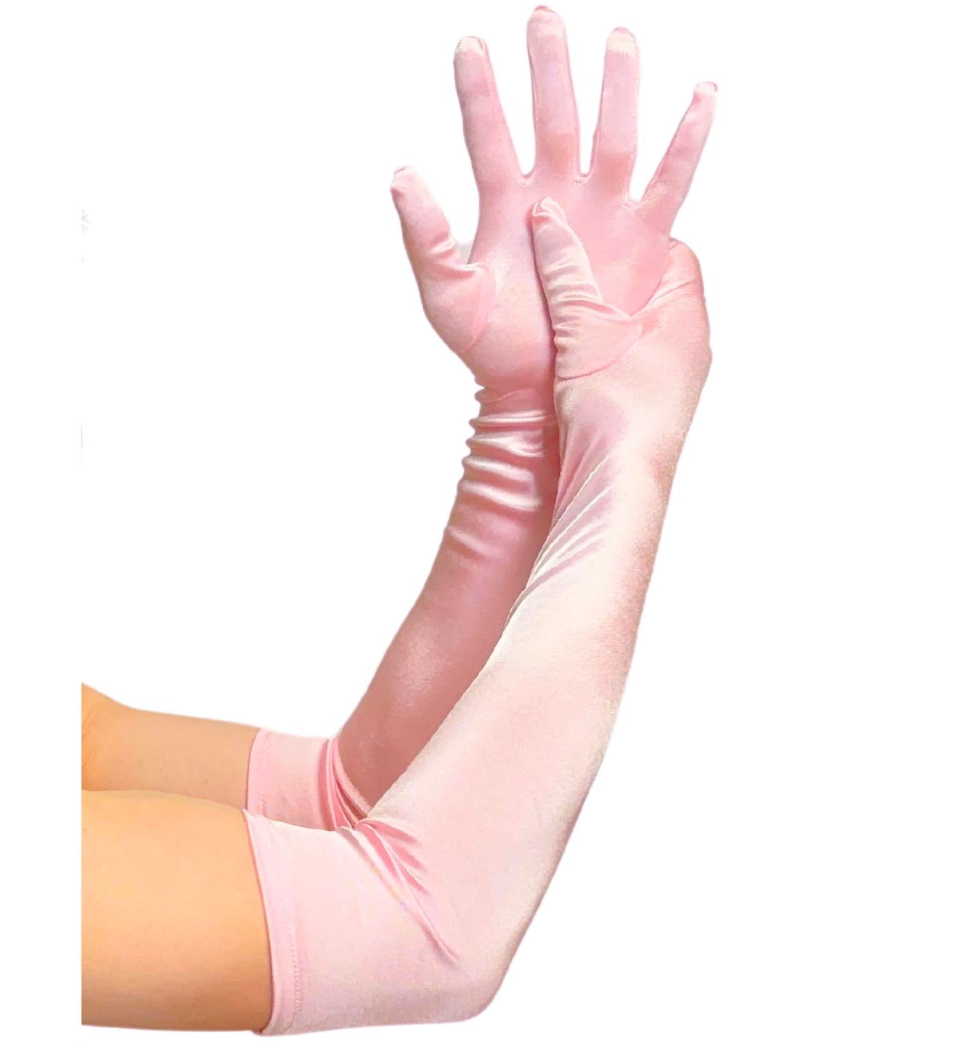 MDSTYLE Long Opera Gloves for Women - 20s Party Costume - Elbow Length Tea Party Satin Gloves - Princess Accessories, pink, One size