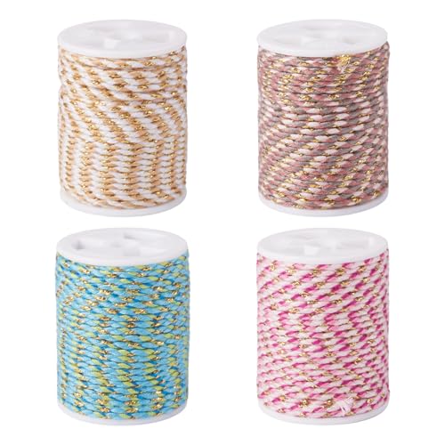 Crafans 4 rollos de cuerdas de polialgodón de 1,5 mm, hechas a mano, cuerda de algodón de macramé, 4 capas, 4 colores, cuerda trenzada con carrete para manualidades, cuerda de tejer y colgar en la