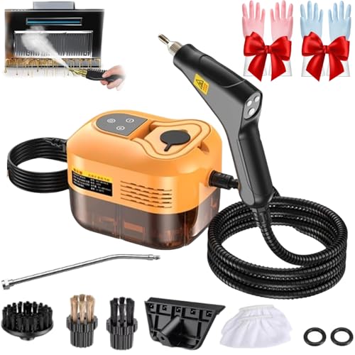 Limpiador a Vapor de Alta Presión Portátil de 2500W con Tanque Grande de 1.2L, Vaporizador Portátil, Limpieza, Ajustable en 6 Niveles, Calentamiento en 15s para Pisos, Cocina, Baño, Coche y Le Orange