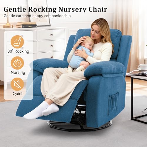 Image of Korser Recliner Chair, 360 Swivel Rocker Chair for Adults, Small Rocking Recliner for Small Spaces, Upholstered Fabric Glider Recliner Nursery