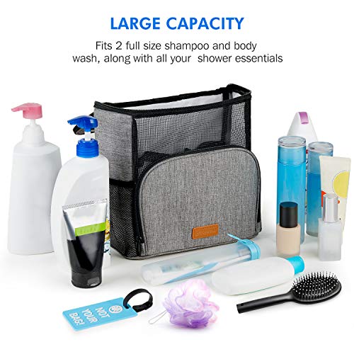 Hiverst Hanging Toiletry Bag, Shower Caddy Tote Bag (Updated Version, Full Size Bottle Compatible), Bath Organizer For College Dorms, Gym, Camp, Women Men, With Funny Luggage Tag #TOP2