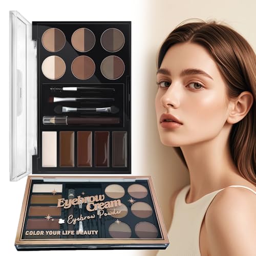Set de Polvos para las Cejas Eyebrow Powder Kit, Paleta de polvos para cejas Polvo de Ceja Color para Cejas de Larga Duración y Impermeable, Maquillaje De Ojos Waterproof De Larga Duración