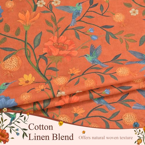 Image of JOOJA 90 Inch Boho Floral Curtains Tropical Bird Print Linen Semi Sheer Window Drapes for Kitchen, Bedroom, Bathroom, Living Room, Dining Room, Terracotta